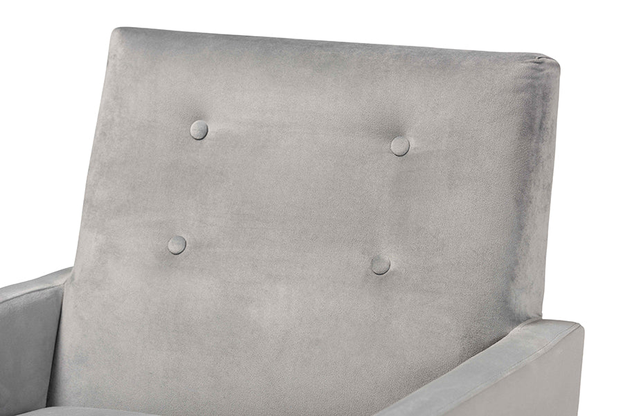Baxton Studio Perris Mid-Century Modern Grey Velvet Wood Lounge Chair | Lounge Chairs | Modishstore - 5