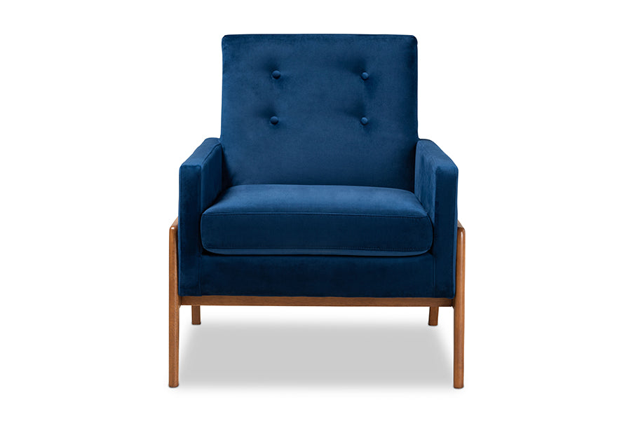 Baxton Studio Perris Mid-Century Modern Grey Velvet Wood Lounge Chair | Lounge Chairs | Modishstore - 16