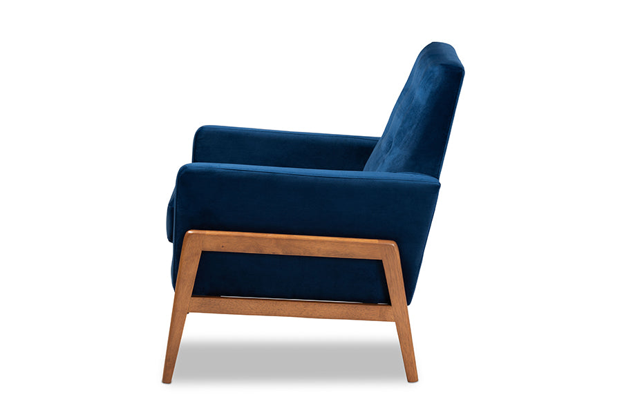 Baxton Studio Perris Mid-Century Modern Grey Velvet Wood Lounge Chair | Lounge Chairs | Modishstore - 15