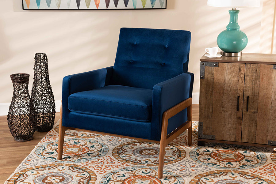 Baxton Studio Perris Mid-Century Modern Grey Velvet Wood Lounge Chair | Lounge Chairs | Modishstore - 10