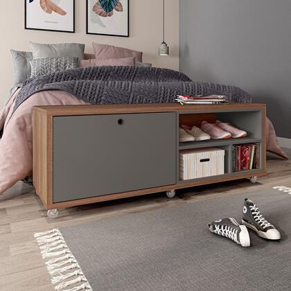 Manhattan Comfort Windsor 53.62 Modern Shoe Rack Bed Bench with Silicon Casters in Grey and Nature | TV Stands | Modishstore