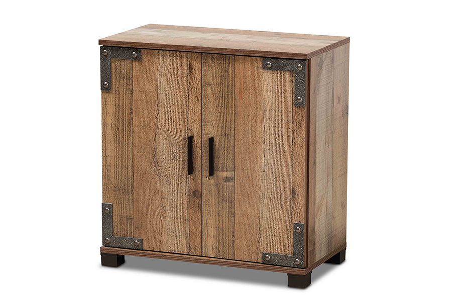 baxton studio cyrille modern and contemporary farmhouse rustic finished wood 2 door shoe cabinet | Modish Furniture Store-2