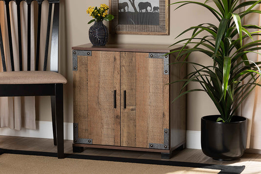 Baxton Studio Cyrille Modern and Contemporary Farmhouse Rustic Finished Wood 2-Door Shoe Cabinet | Modishstore | Cabinets