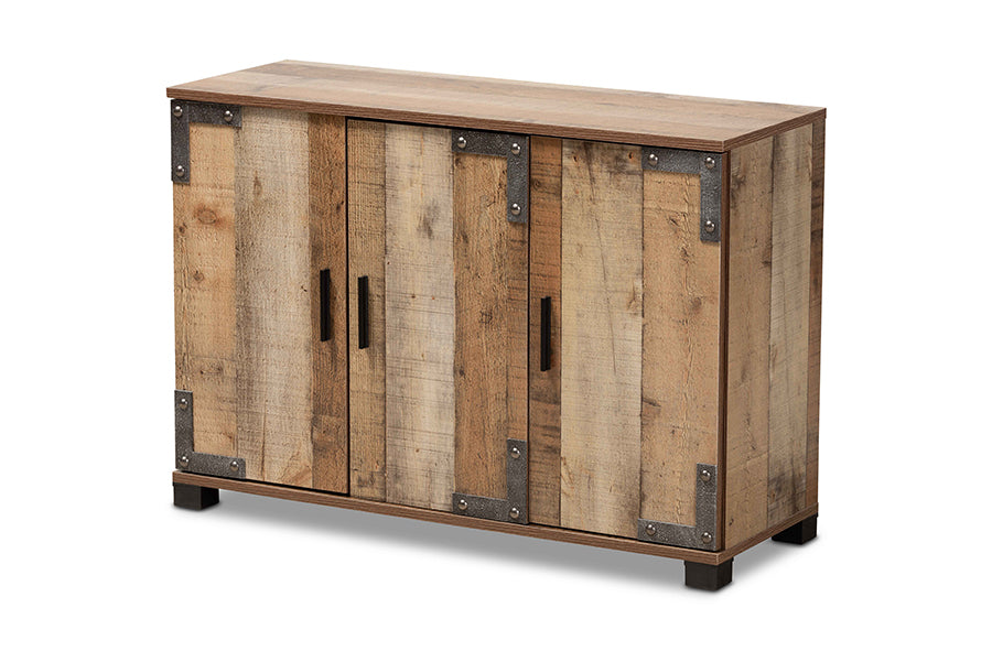 baxton studio cyrille modern and contemporary farmhouse rustic finished wood 3 door shoe cabinet | Modish Furniture Store-2