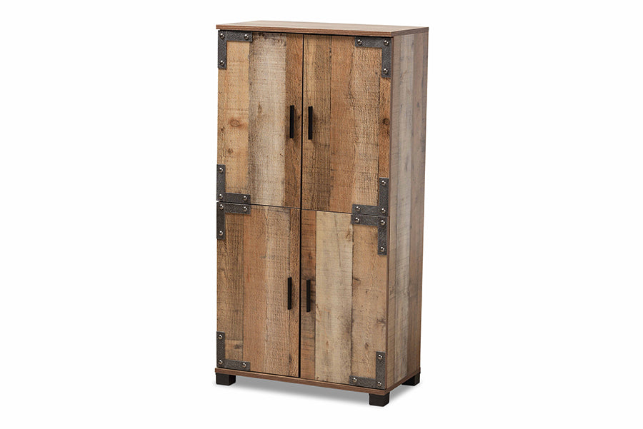 baxton studio cyrille modern and contemporary farmhouse rustic finished wood 4 door shoe cabinet | Modish Furniture Store-2