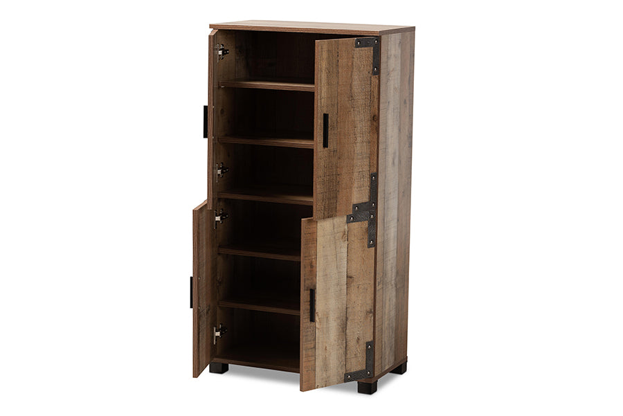 baxton studio cyrille modern and contemporary farmhouse rustic finished wood 4 door shoe cabinet | Modish Furniture Store-3