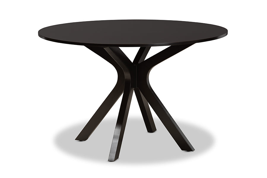 baxton studio kenji modern and contemporary dark brown finished 48 inch wide round wood dining table | Modish Furniture Store-2