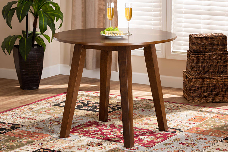 Baxton Studio Ela Modern and Contemporary Walnut Brown Finished 35-Inch-Wide Round Wood Dining Table | Modishstore | Dining Tables