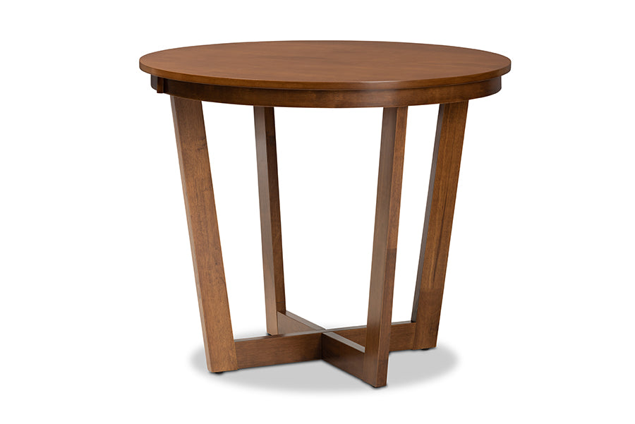 baxton studio alayna modern and contemporary walnut brown finished 35 inch wide round wood dining table | Modish Furniture Store-2