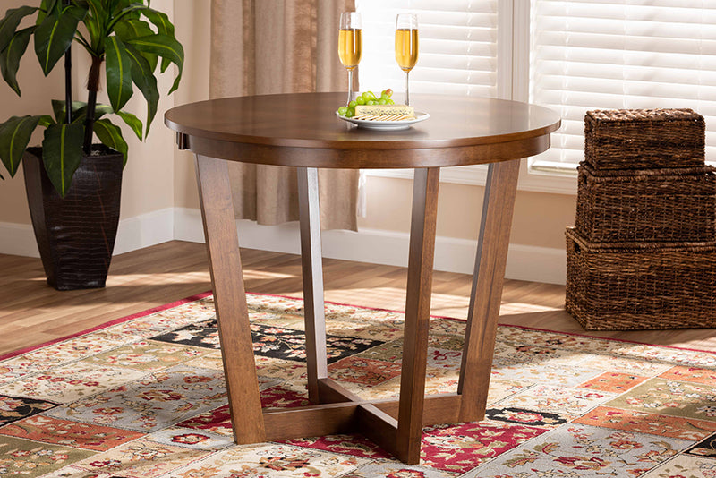 Baxton Studio Alayna Modern and Contemporary Walnut Brown Finished 35-Inch-Wide Round Wood Dining Table | Modishstore | Dining Tables
