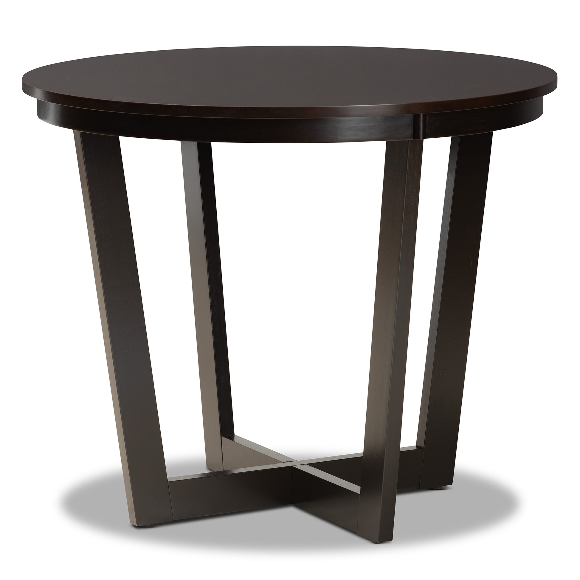 Baxton Studio Alayna Modern and Contemporary Dark Brown Finished 35-Inch-Wide Round Wood Dining Table | Dining Tables | Modishstore