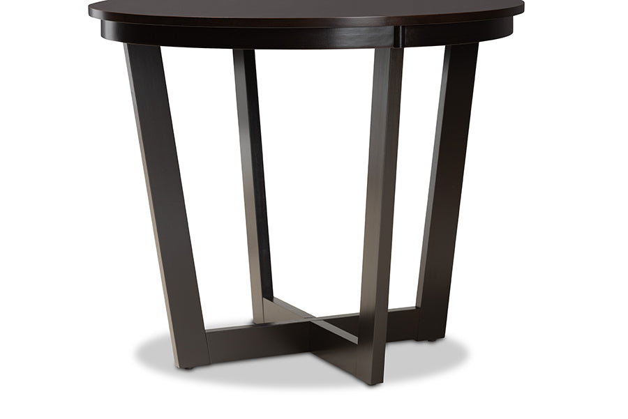 Baxton Studio Alayna Modern and Contemporary Dark Brown Finished 35-Inch-Wide Round Wood Dining Table | Dining Tables | Modishstore - 5