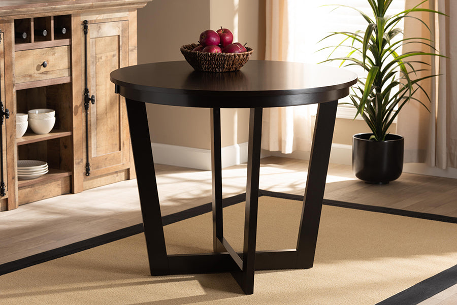 Baxton Studio Alayna Modern and Contemporary Dark Brown Finished 35-Inch-Wide Round Wood Dining Table | Dining Tables | Modishstore - 2