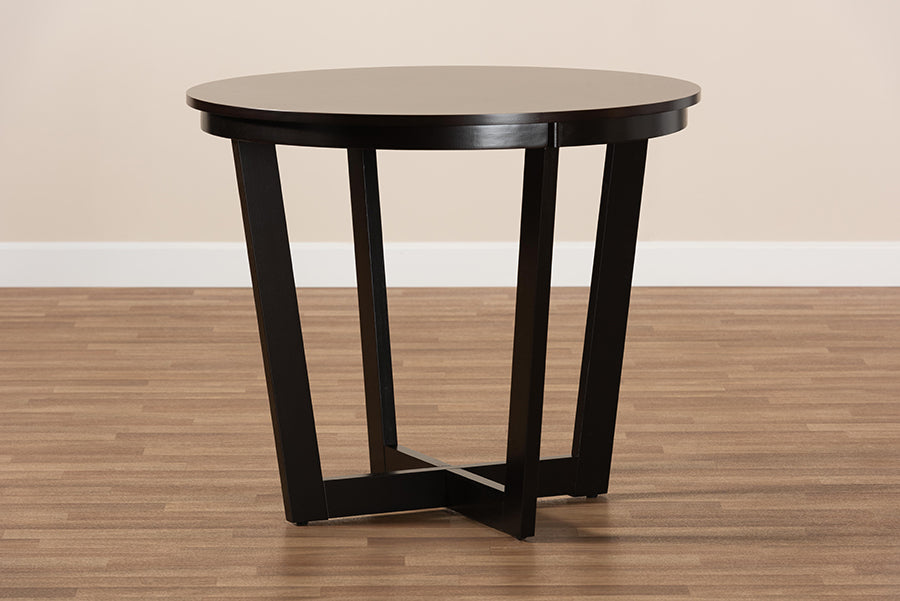 Baxton Studio Alayna Modern and Contemporary Dark Brown Finished 35-Inch-Wide Round Wood Dining Table | Dining Tables | Modishstore - 3