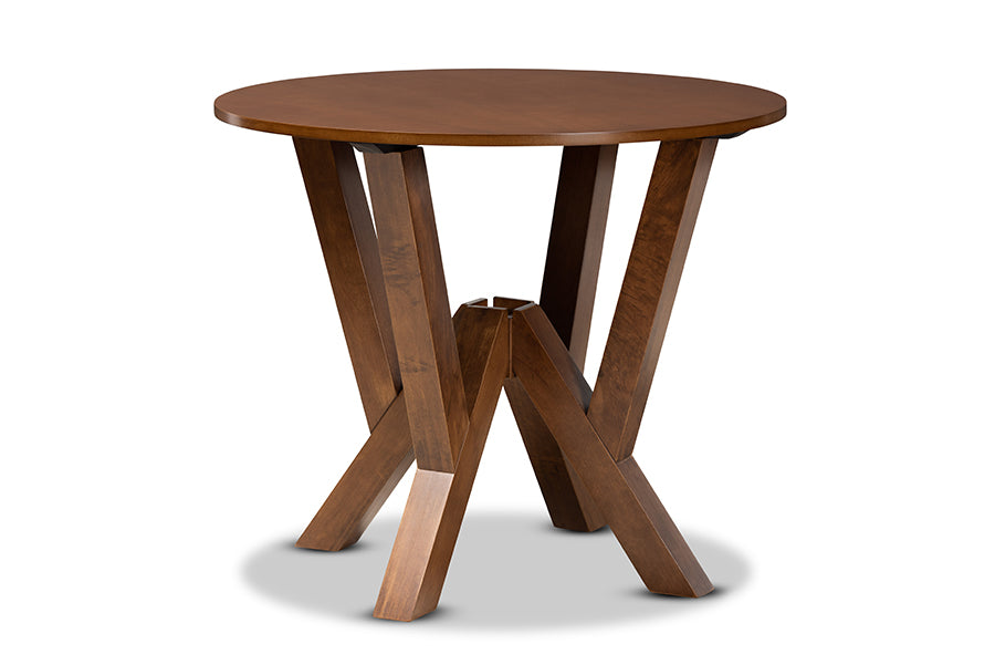 baxton studio irene modern and contemporary walnut brown finished 35 inch wide round wood dining table | Modish Furniture Store-2