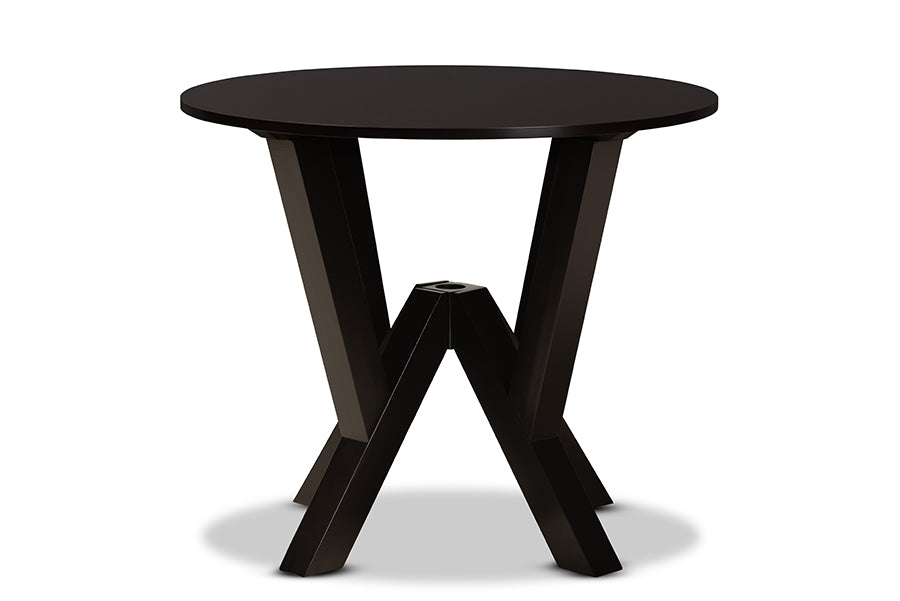 baxton studio irene modern and contemporary dark brown finished 35 inch wide round wood dining table | Modish Furniture Store-3
