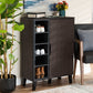 Baxton Studio Idina Mid-Century Modern Two-Tone Dark Brown and Grey Finished Wood 1-Door Shoe Cabinet | Modishstore | Cabinets