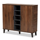 baxton studio idina mid century modern two tone walnut brown and grey finished wood 2 door shoe cabinet | Modish Furniture Store-2