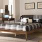 Baxton Studio Helsa Mid-Century Modern Dark Grey Fabric Upholstered and Walnut Finished Full Size Platform Bed | Modishstore | Beds