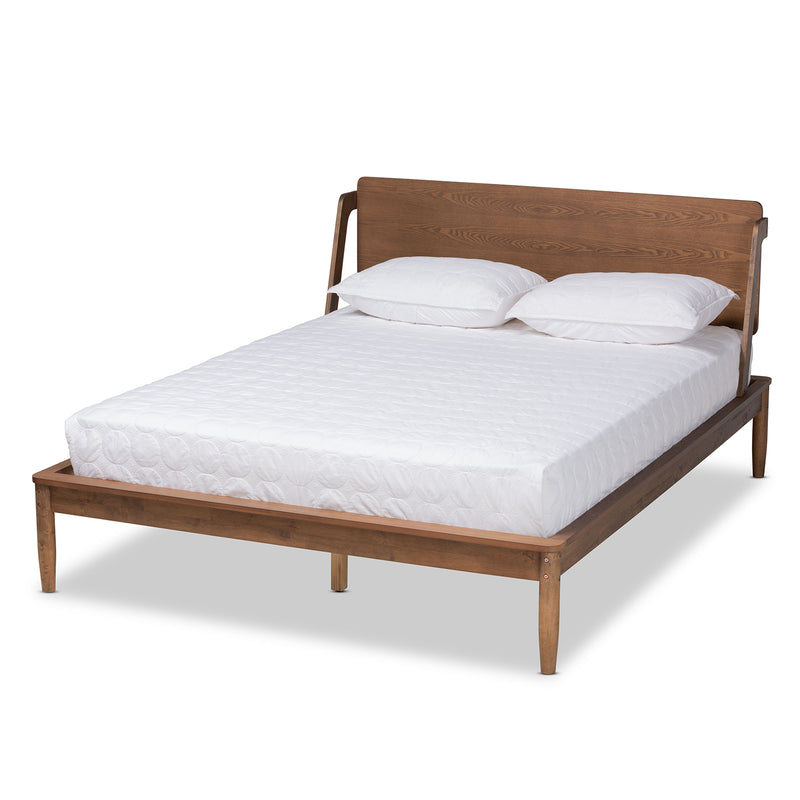 Baxton Studio Sadler Mid-Century Modern Ash Walnut Brown Finished Wood Queen Size Platform Bed | Beds | Modishstore