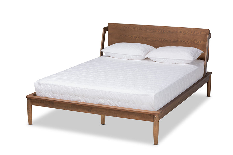 baxton studio sadler mid century modern ash walnut brown finished wood king size platform bed | Modish Furniture Store-2