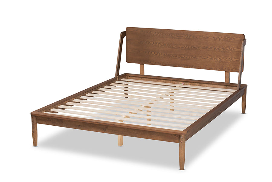 Baxton Studio Sadler Mid-Century Modern Ash Walnut Brown Finished Wood Queen Size Platform Bed | Beds | Modishstore - 6
