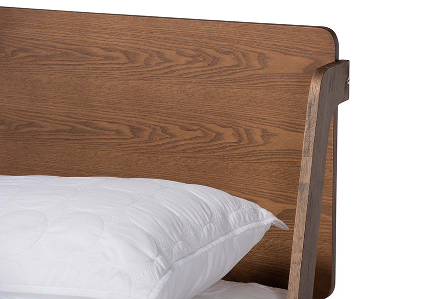 Baxton Studio Sadler Mid-Century Modern Ash Walnut Brown Finished Wood Queen Size Platform Bed | Beds | Modishstore - 5