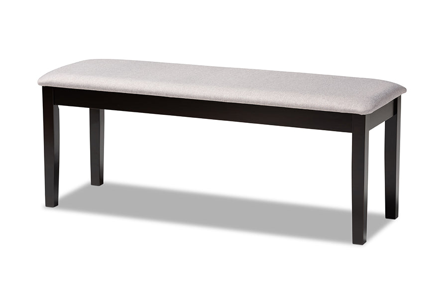 baxton studio teresa modern and contemporary transitional grey fabric upholstered and dark brown finished wood dining bench | Modish Furniture Store-2