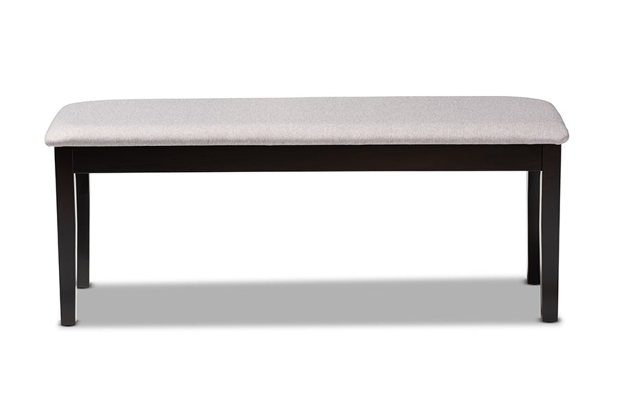 baxton studio teresa modern and contemporary transitional grey fabric upholstered and dark brown finished wood dining bench | Modish Furniture Store-3