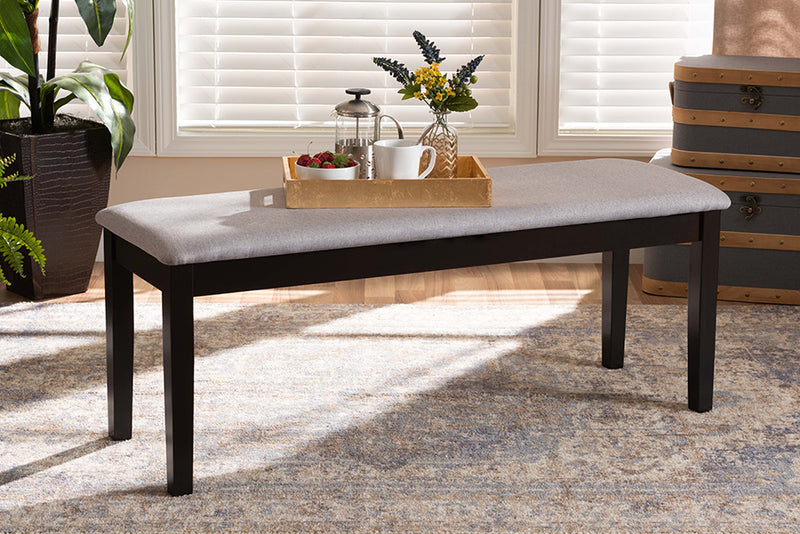 Baxton Studio Teresa Modern and Contemporary Transitional Grey Fabric Upholstered and Dark Brown Finished Wood Dining Bench | Modishstore | Stools & Benches