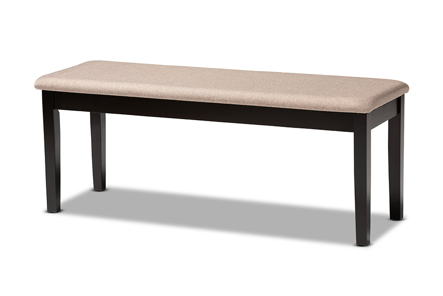 baxton studio teresa modern and contemporary transitional sand fabric upholstered and dark brown finished wood dining bench | Modish Furniture Store-2