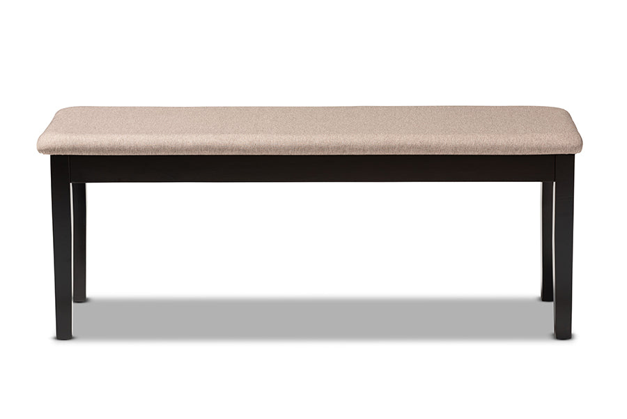 baxton studio teresa modern and contemporary transitional sand fabric upholstered and dark brown finished wood dining bench | Modish Furniture Store-3