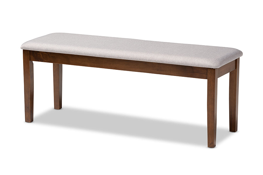 baxton studio teresa modern and contemporary transitional grey fabric upholstered and walnut brown finished wood dining bench | Modish Furniture Store-2