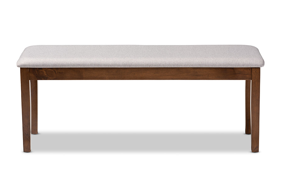 baxton studio teresa modern and contemporary transitional grey fabric upholstered and walnut brown finished wood dining bench | Modish Furniture Store-3