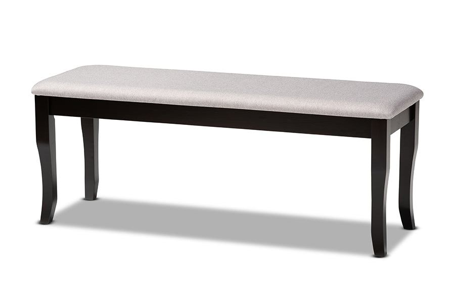 baxton studio cornelie modern and contemporary transitional grey fabric upholstered and dark brown finished wood dining bench | Modish Furniture Store-2
