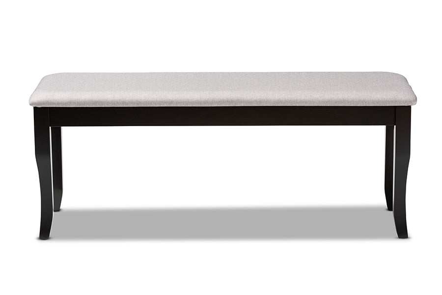 baxton studio cornelie modern and contemporary transitional grey fabric upholstered and dark brown finished wood dining bench | Modish Furniture Store-3