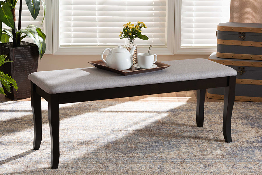 Baxton Studio Cornelie Modern and Contemporary Transitional Grey Fabric Upholstered and Dark Brown Finished Wood Dining Bench | Modishstore | Stools & Benches