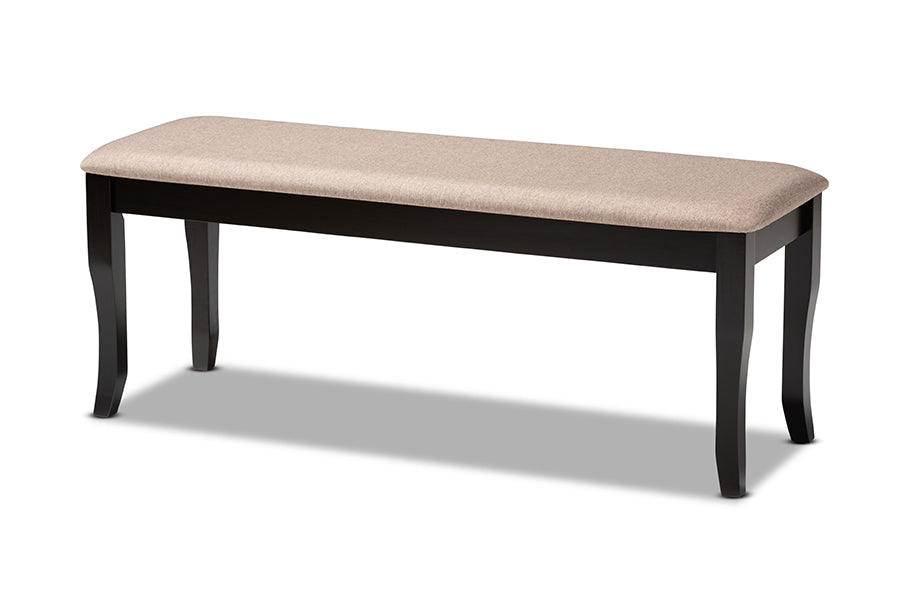 baxton studio cornelie modern and contemporary transitional sand fabric upholstered and dark brown finished wood dining bench | Modish Furniture Store-2
