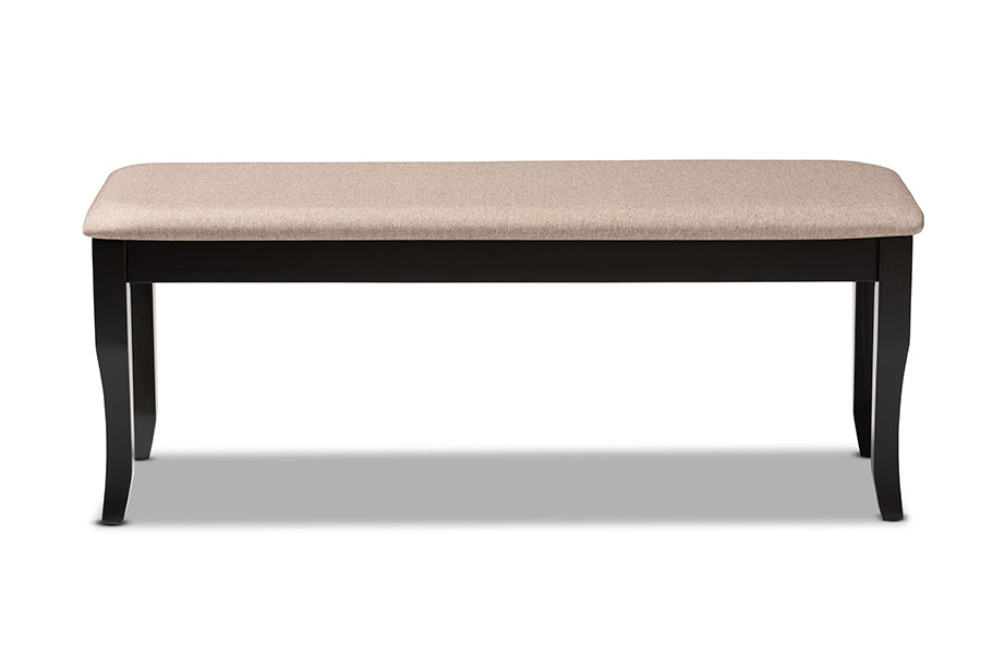 baxton studio cornelie modern and contemporary transitional sand fabric upholstered and dark brown finished wood dining bench | Modish Furniture Store-3