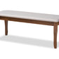 baxton studio cornelie modern and contemporary transitional grey fabric upholstered and walnut brown finished wood dining bench | Modish Furniture Store-2