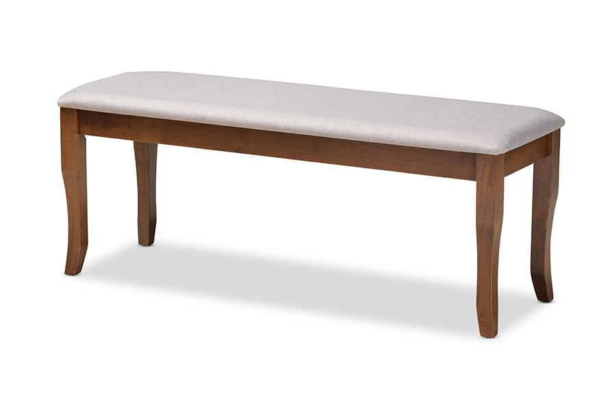 baxton studio cornelie modern and contemporary transitional grey fabric upholstered and walnut brown finished wood dining bench | Modish Furniture Store-2