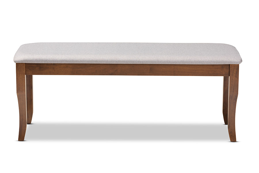 baxton studio cornelie modern and contemporary transitional grey fabric upholstered and walnut brown finished wood dining bench | Modish Furniture Store-3
