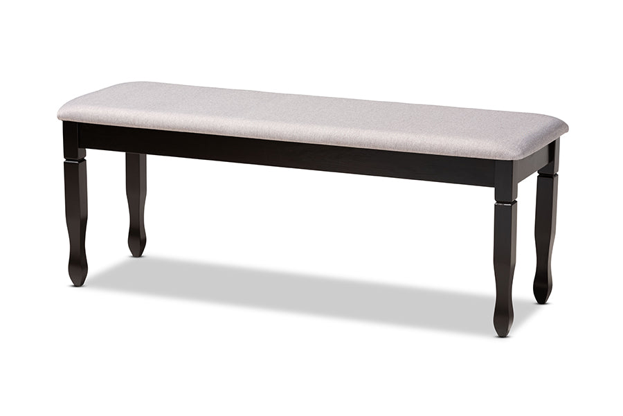 baxton studio corey modern and contemporary grey fabric upholstered and dark brown finished wood dining bench | Modish Furniture Store-2