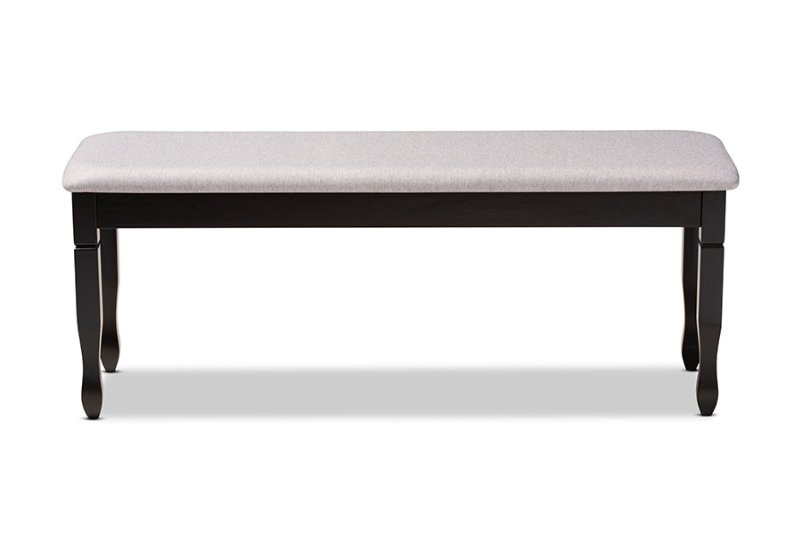 baxton studio corey modern and contemporary grey fabric upholstered and dark brown finished wood dining bench | Modish Furniture Store-3