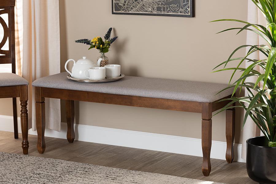 Baxton Studio Corey Modern and Contemporary Grey Fabric Upholstered and Walnut Brown Finished Wood Dining Bench | Modishstore | Stools & Benches