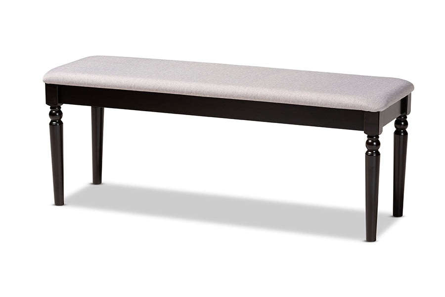 baxton studio giovanni modern and contemporary grey fabric upholstered and dark brown finished wood dining bench | Modish Furniture Store-2