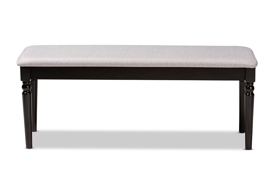 baxton studio giovanni modern and contemporary grey fabric upholstered and dark brown finished wood dining bench | Modish Furniture Store-3