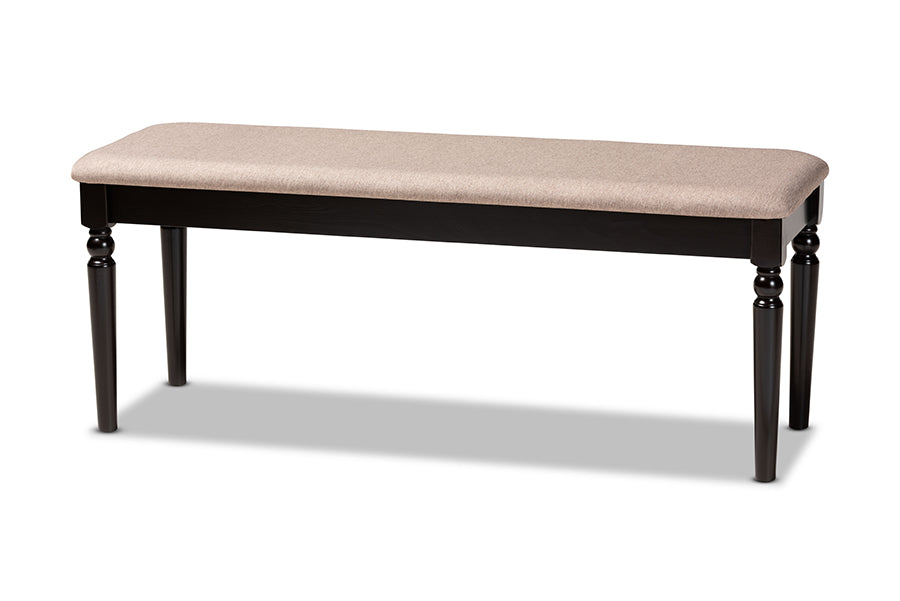 baxton studio giovanni modern and contemporary sand fabric upholstered and dark brown finished wood dining bench | Modish Furniture Store-2