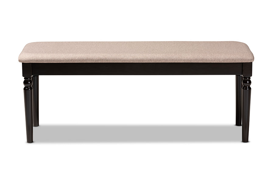 baxton studio giovanni modern and contemporary sand fabric upholstered and dark brown finished wood dining bench | Modish Furniture Store-3
