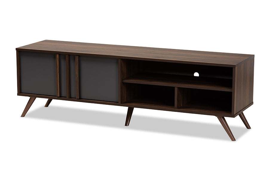 baxton studio naoki modern and contemporary two tone grey and walnut finished wood 2 door tv stand | Modish Furniture Store-2